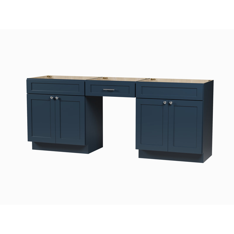 Ensemble de meuble-lavabo double 84 po avec base de tiroir en bois massif Disar, Bleu