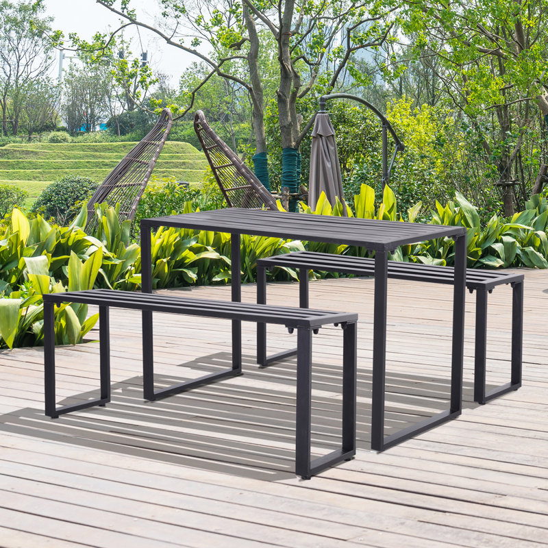 Suffolk 3 Pieces Picnic Bench Set, Table and 2 Benches Black