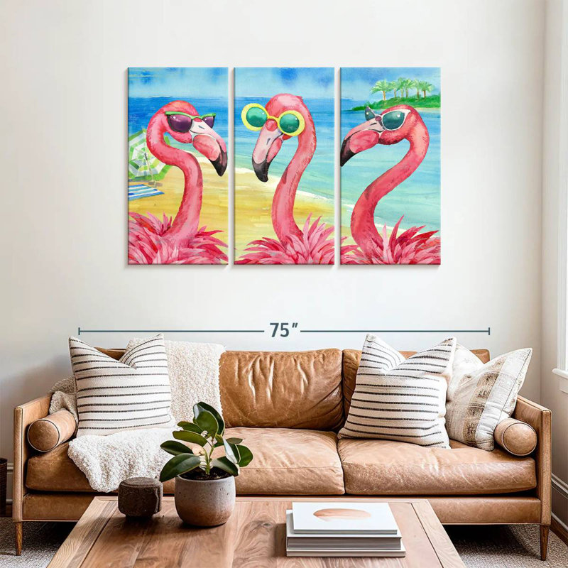 Flamant, copines, horizontal, H 36 po x l 57 po