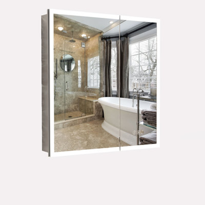 16*26Inches Led Lighted Bathroom Medicine Cabinet, Wall Or Recessed Fixing Way, 3 Color Selections, Fog Attribute Assurance, Adjustable Lighting Levels, Spacious Storage With Shelf Organization,