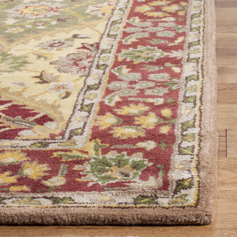 Geno Hand Tufted Wool/Cotton/Latex Oriental Rug in Red/Yellow/Green, Rectangle 9' x 12'