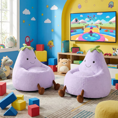 Kids Eggplant Bean Bag Chair and Crash Pad Lounger Seat for Gaming, Reading and Watching TV for Toddlers and Children