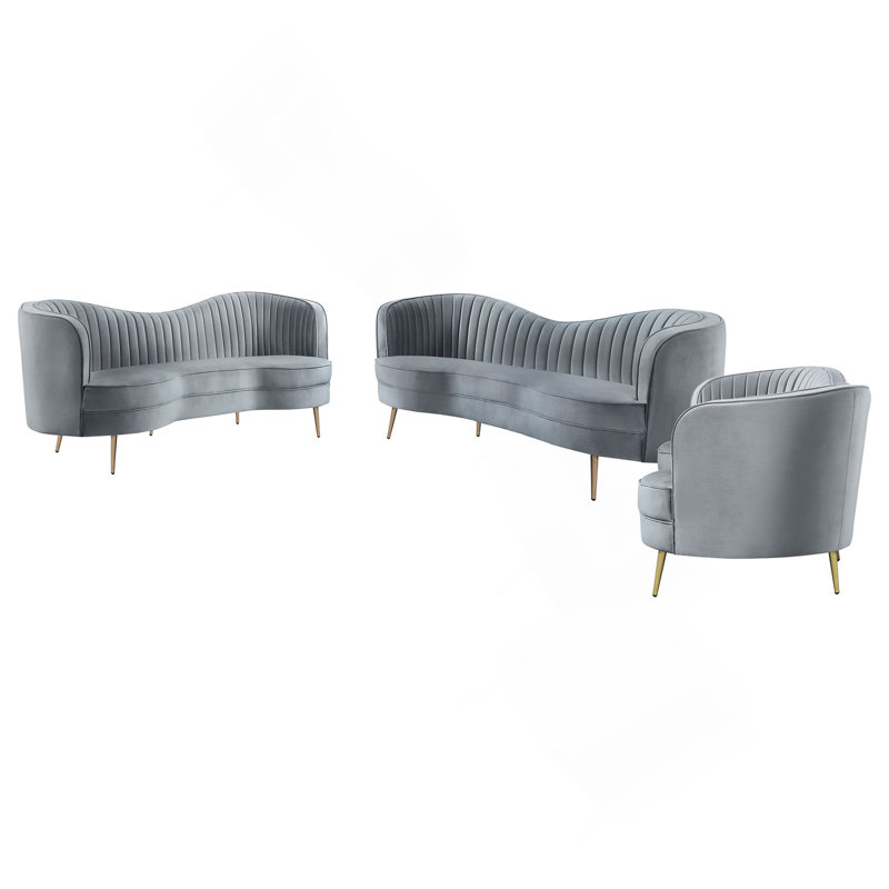 Grey 3-Piece Upholstered Channel Tufted Sofa Set