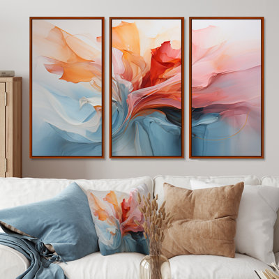 Rose et bleu apaisant tourbillonnant II - Peinture abstraite, art mural