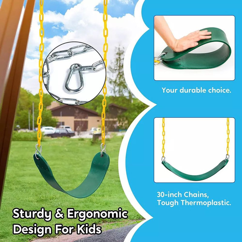 Ensemble de jeu de balançoire en arbre pour l'extérieur - ensemble de remplacement de siège de balançoire avec chaînes robustes - Accessoires de terrain de jeu pour enfants (vert)