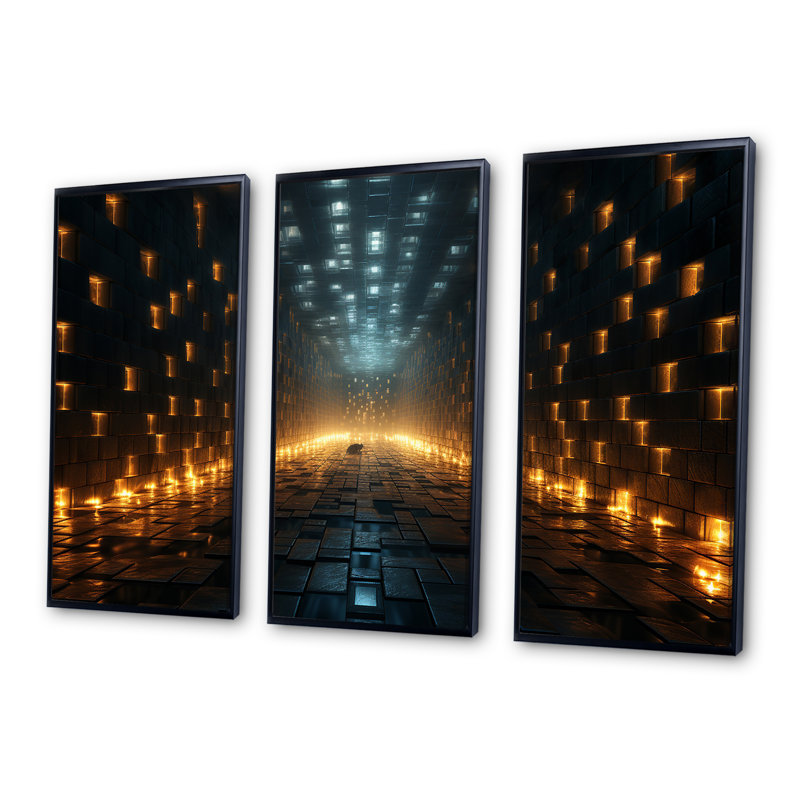 Momentum Mirage 1 - art mural géométrique, H 28 po x l 36 po x P 1 po, Cadre flottant noir