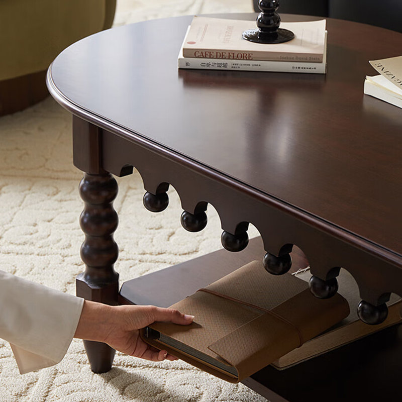 Solid wood coffee table with retro design, 18.11" H x 55.12" L x 27.56" W