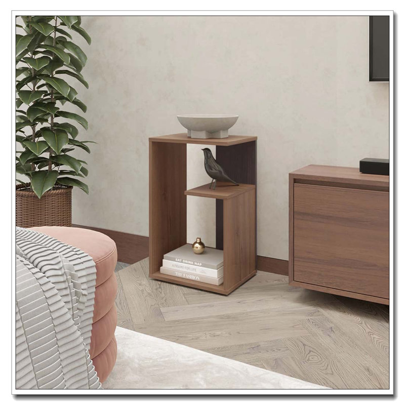 Table d'appoint avec rangement ouvert en chêne clair et wengé, Chêne clair / wengé