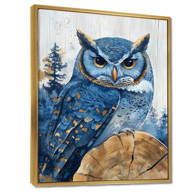 «Graylon Owl Into Saphir Forest Landscape I», art mural hibou
