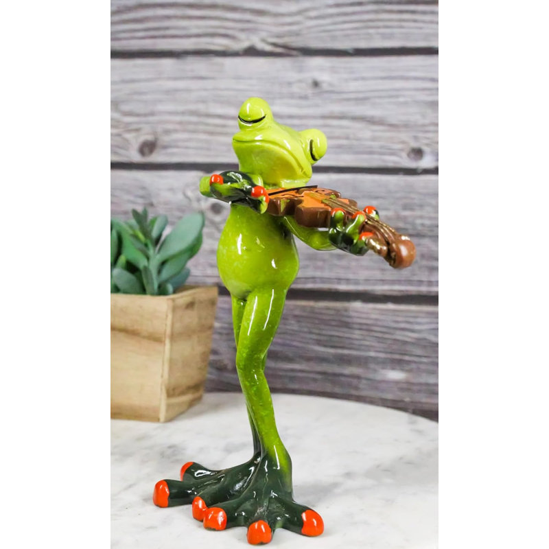 Figurine classique grenouille crapaud vert jouant du violon