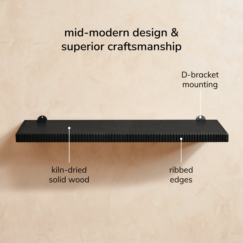 Urbana Solid Wood Wall Mounted Display Shelf, 1.5" H x 36" W x 8" D, Black