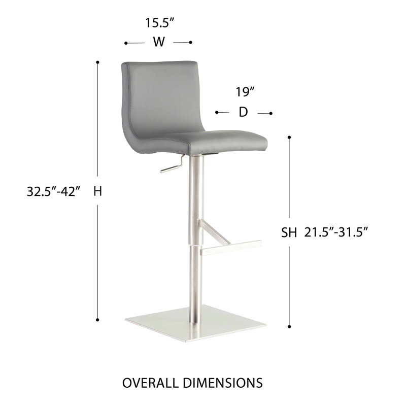 Folkston Upholstered Adjustable Height Counter Stool, Grey