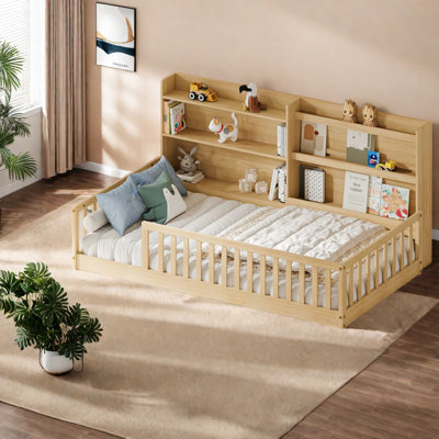 Lits avec rangement, lit de sol Montessori en pin massif pour chambre d'enfant