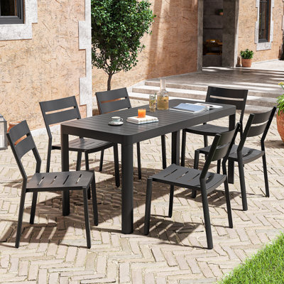 Ensemble repas extensible rectangulaire en aluminium pour 6 personnes avec chaises empilables Cadeidra