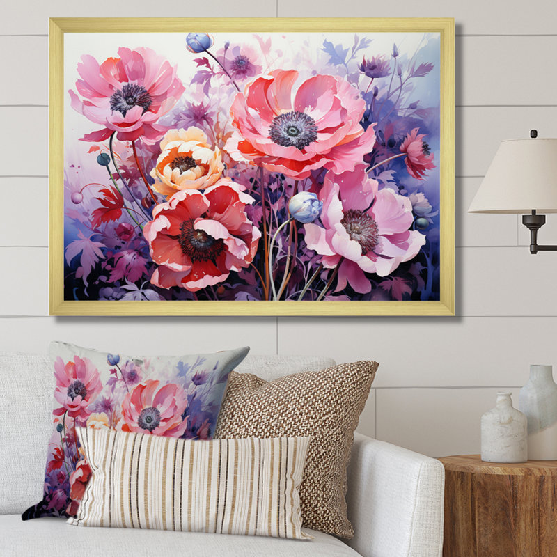 Meadow Anemone Enchantment II - Floral Wall Art Prints, H 34 po x l 44 po, Encadrement doré