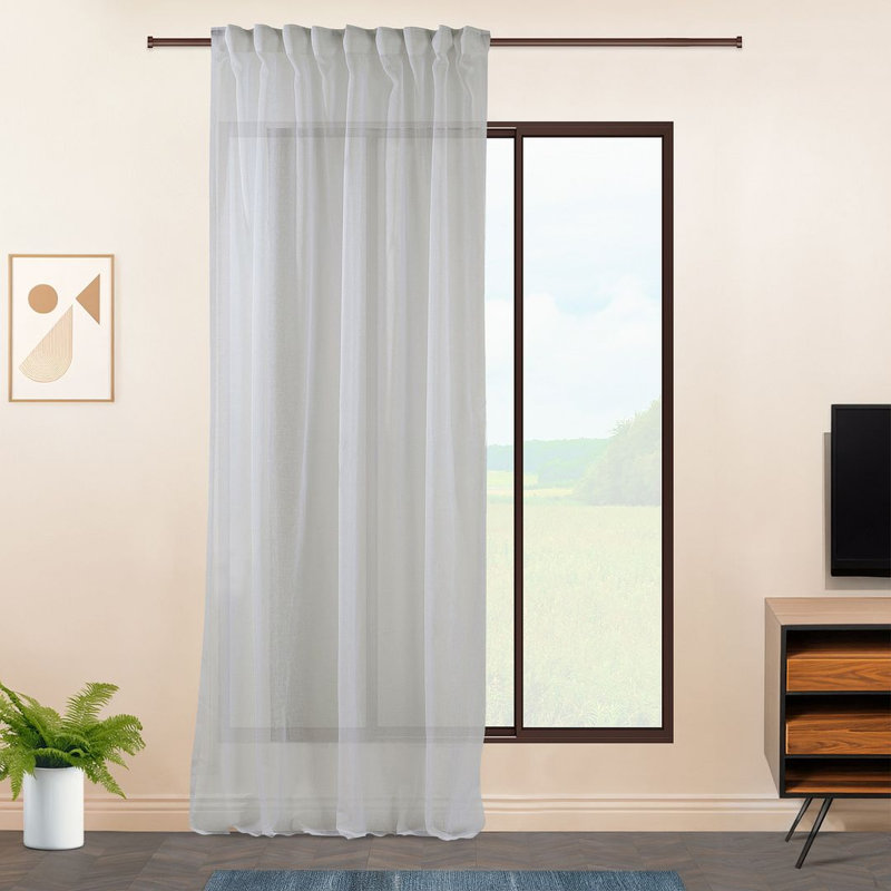 Extra Long & Extra Wide Faux Linen Sheer Curtain Single Panel, 140cm Width x 145cm Drop, Cream