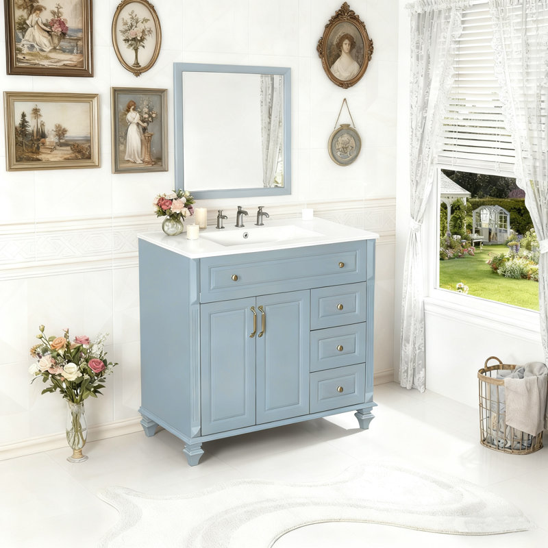 Ensemble de meuble-lavabo simple 36 po avec lavabo console 36 po, Blue/Gold