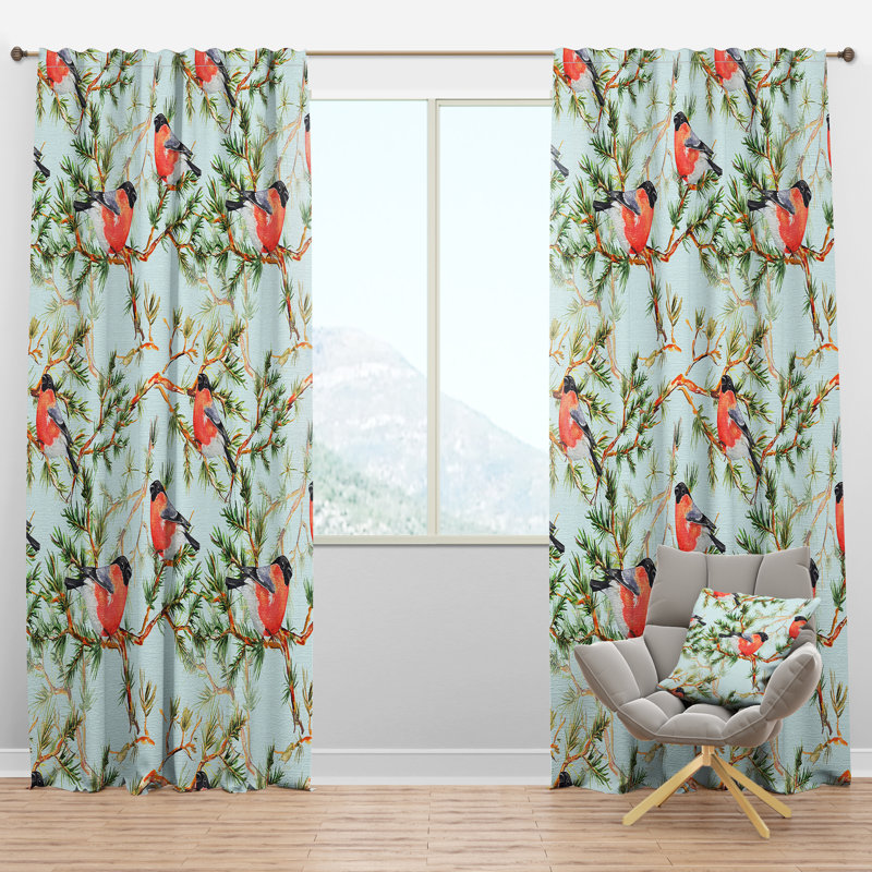 Panneau de rideau simple semi-diaphane avec passe-tringle Little Bird on Pine Branch, l 52 po x L 95 po
