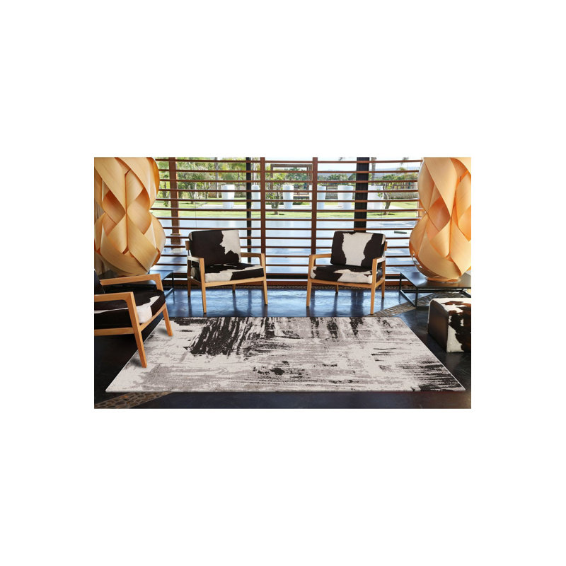Tapis décoratif noir à motif abstrait lavable à la machine, Sous-tapis rectangulaire de 3 pi 3 po x 4 pi 11 po