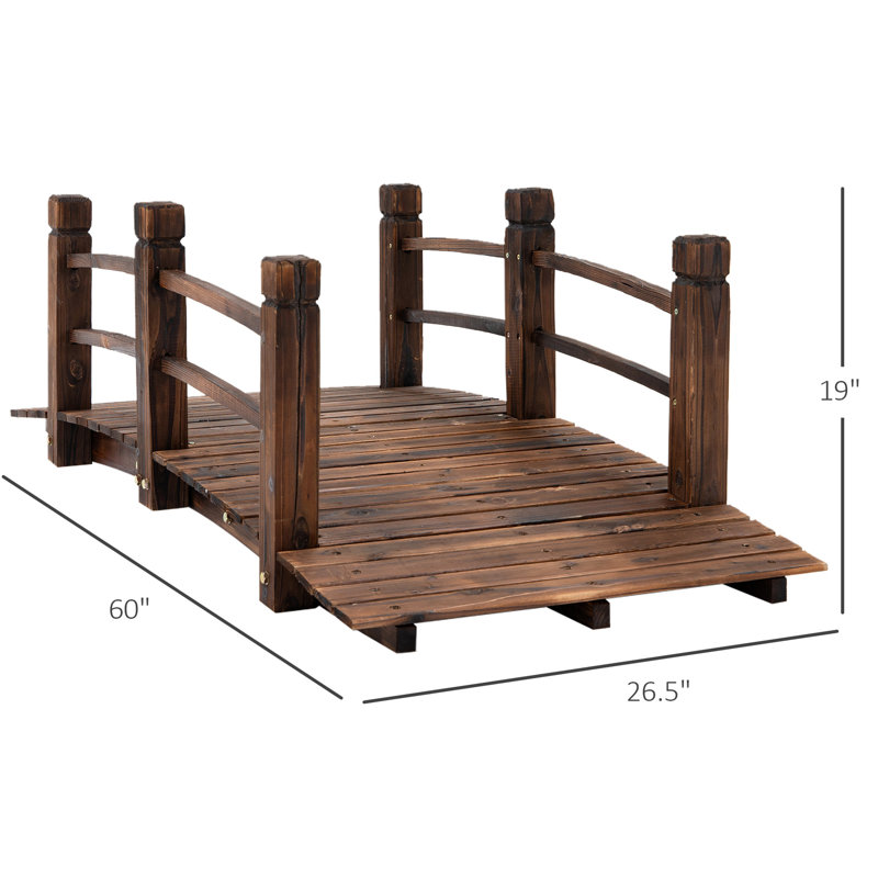 Le pont en bois de sapin de 60 po x 26,5 po et 19 po, avec un côté élégant pour les jardins et les ruisseaux, rehausse le décor de la cour