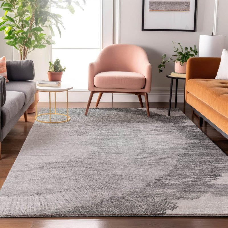 Tapis gris Cerrito lavable à la machine de qualité supérieure, Rectangle 10 pi x 14 pi