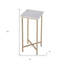 Table de bout carrée en marbre et fer vieilli 21 po blanc et or