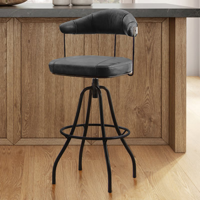 Keighley 29.52'' Upholstered Genuine Leather Swivel Counter & Bar Stool