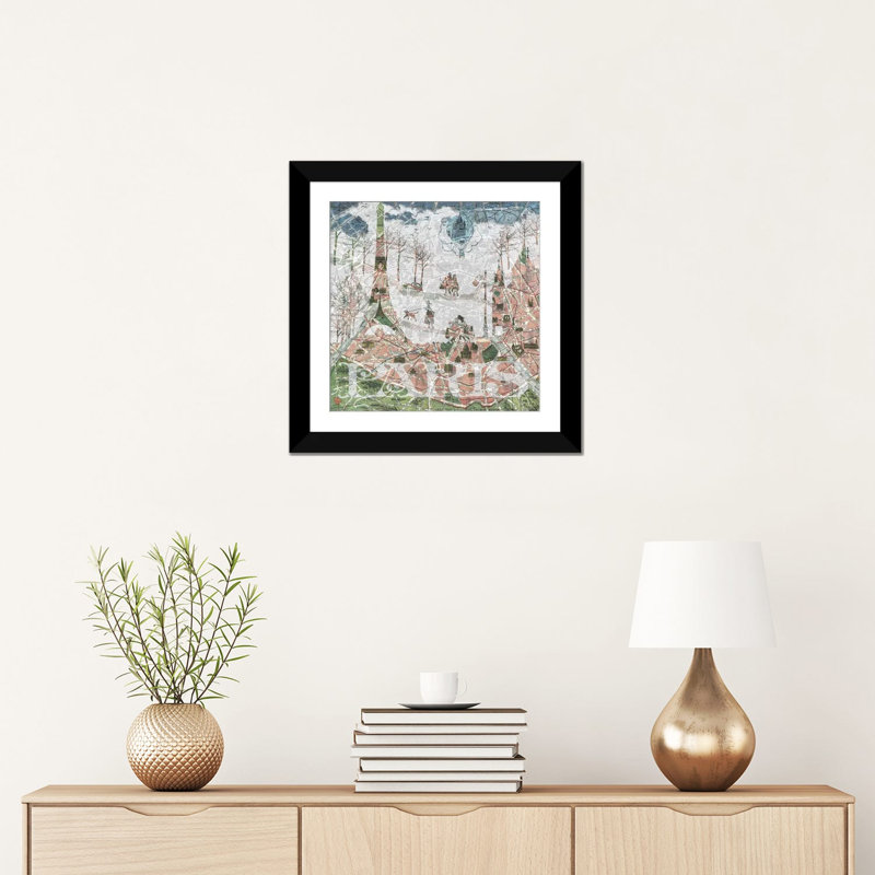 «Paris, Old Map», impression sur toile, Papier d'art encadré noir, H 16 po x l 16 po x P 1 po, Blanc