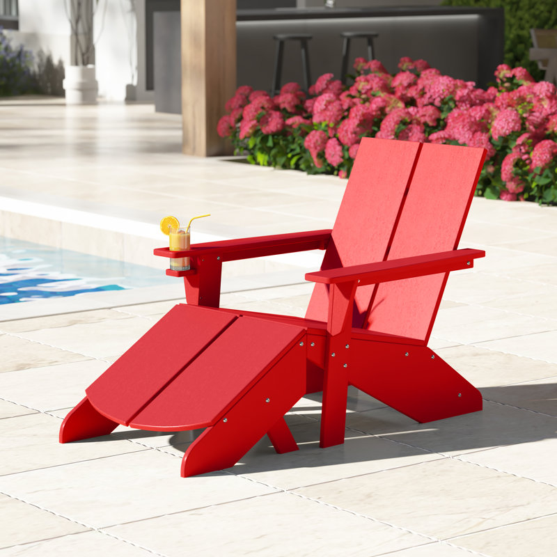Chaise Adirondack moderne en poly avec repose-pieds, Rouge