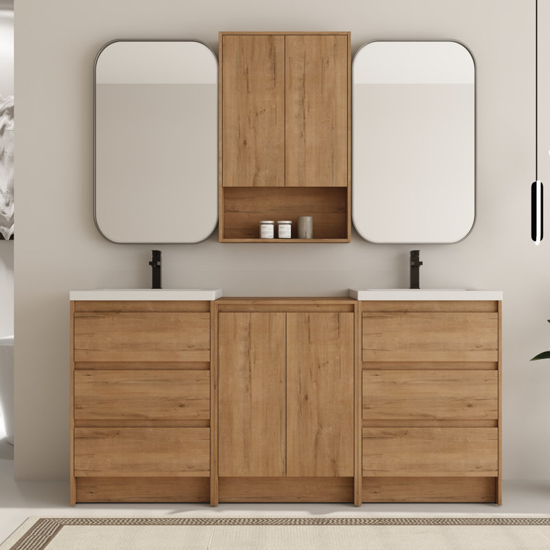 Ensemble de meuble-lavabo double 72 po avec comptoir en résine et armoire murale de 24 po, 72"
