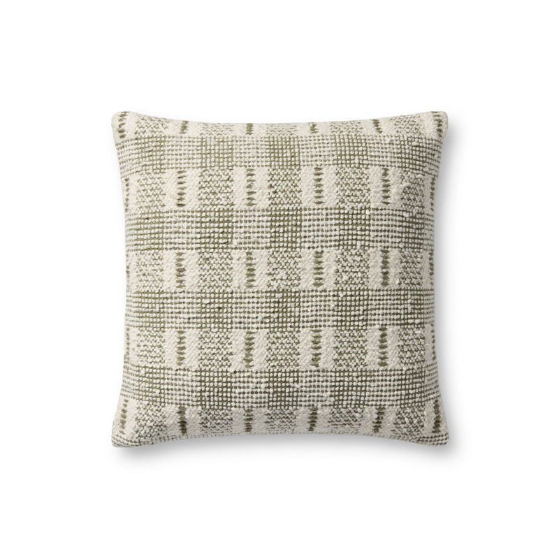 Loloi Throw Pillow, Ivory/Green Geometric, Down