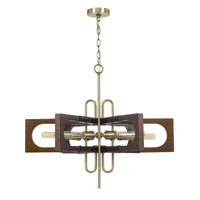 Lustre en métal et bois d'hévéa 6 lumières Sneek