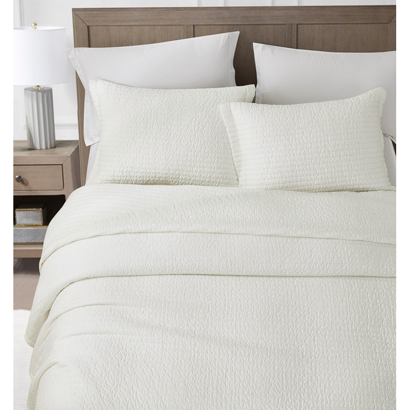 Silky Cooling Eucalyptus Tencel Lyocell Pick Stitch Quilt Set, King Quilt + 2 King Shams, White Dove