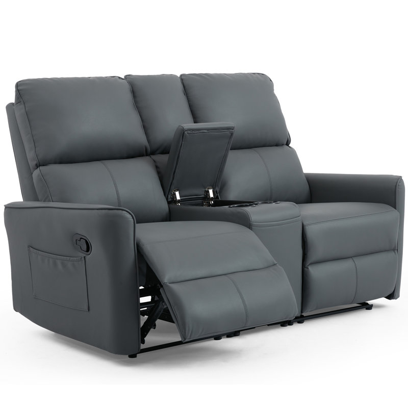 Adalai 2 Seater Faux Leather Reclining Sofa, Grey