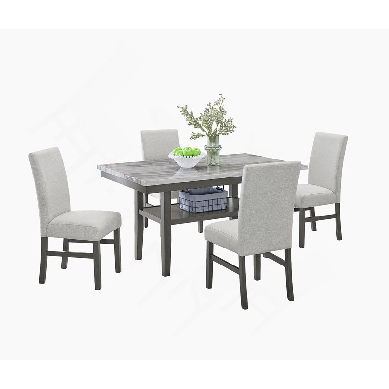 Ensemble de salle à manger 5 pièces 60 "en faux marbre gris - table rectangulaire avec 4 chaises, pouvant accueillir jusqu'à 6 personnes - Finition gris moderne