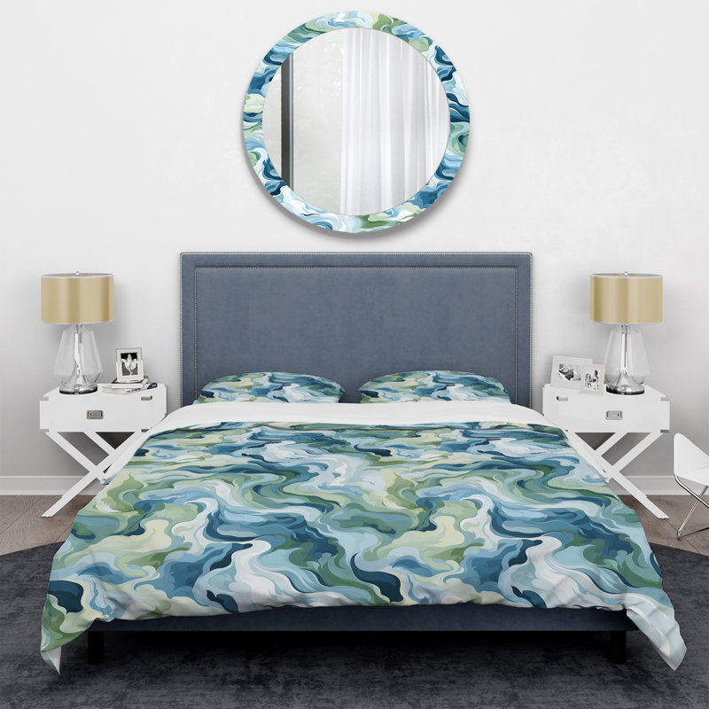 Ensemble de housse de couette abstrait bleu et éthéré camouflage, Housse de couette pour très grand lit et 2 très