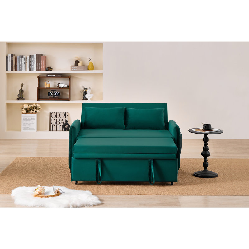 Canapé-lit convertible en velours de 51,2 po, causeuse à dossier réglable à 5 positions avec lit escamotable et poche latérale