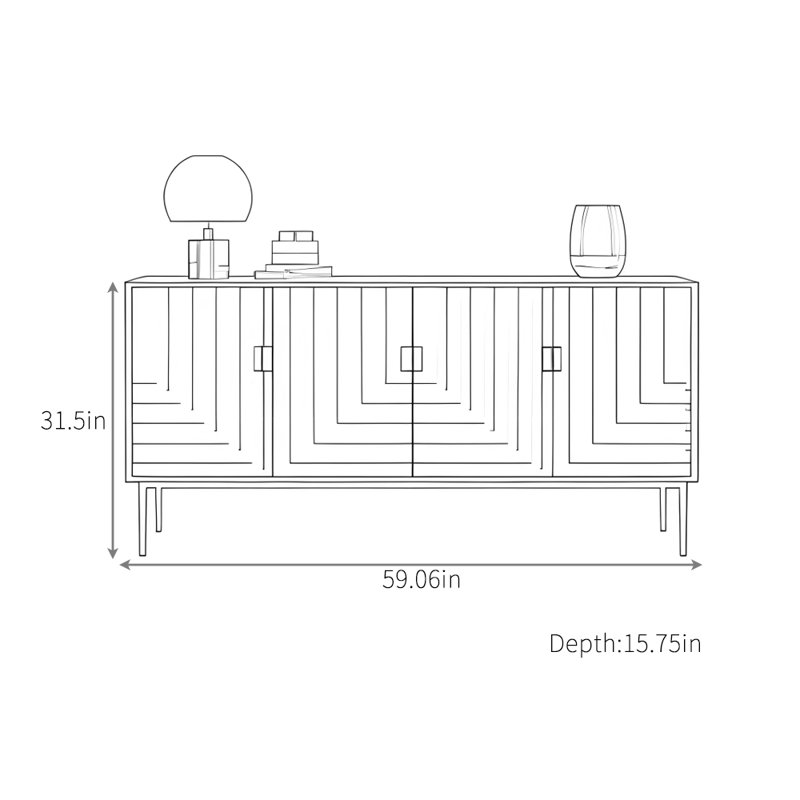 Buffet simple et moderne, H 35,43 po x l 59,06 po x P 15,75 po, Noir