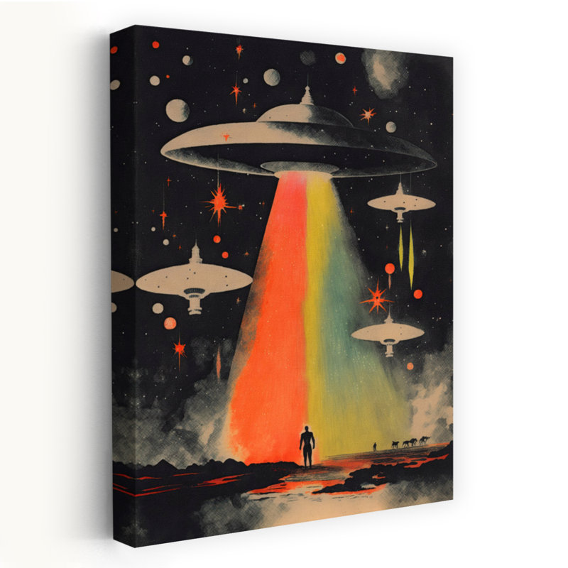 Cosmic Encounter Abstract Colorful Retro Landscape Nature Wall Art Print by Treechild - Wrapped Canvas Print