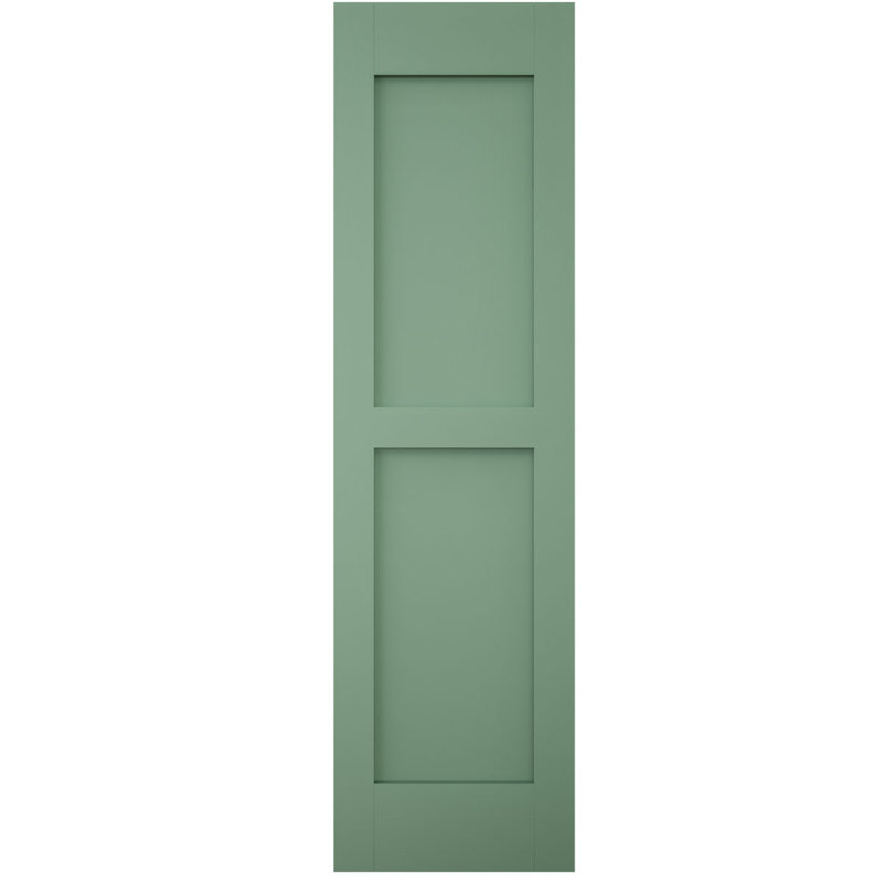 Volets extérieurs Americraft à deux panneaux plats égaux en bois véritable (par paire), 45,7 cm (L) x 203,2 cm (H), avec capuchons de volet en aluminium, vert rail