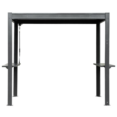 8X5 FT Grill Louvered Pergola For Outdoor Grill, Hardtop Grill Pergola With Built-In Gutter & Adjustable Rainproof Roof, Metal Shelter Gazebo For Patio Backyard Deck -Gray
