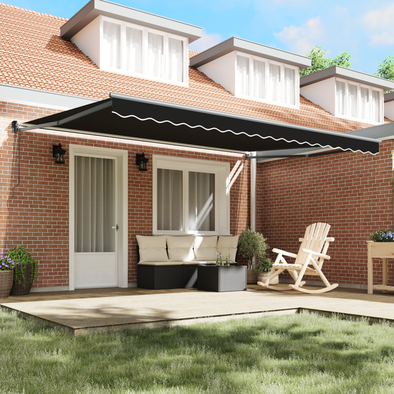 Brayden Studio Retractable Patio Awning, 450 cm W x 300 cm D, Black