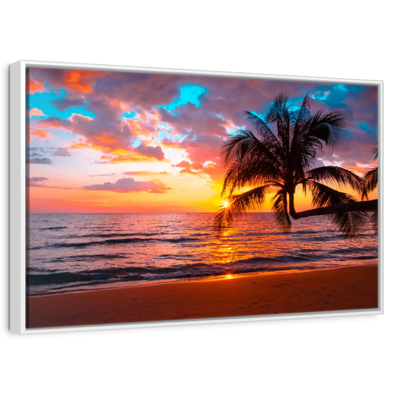 Coucher de soleil sur l'île, Cadre flottant blanc, 40 po x 27 po