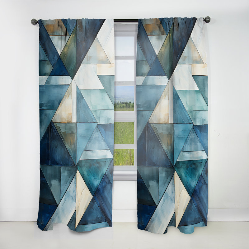 Zeta Nautical White And Blue Geometry Shapes I - Abstract Curtain - Velvet Room Darkening - 1 panel, 52" W x 120" L