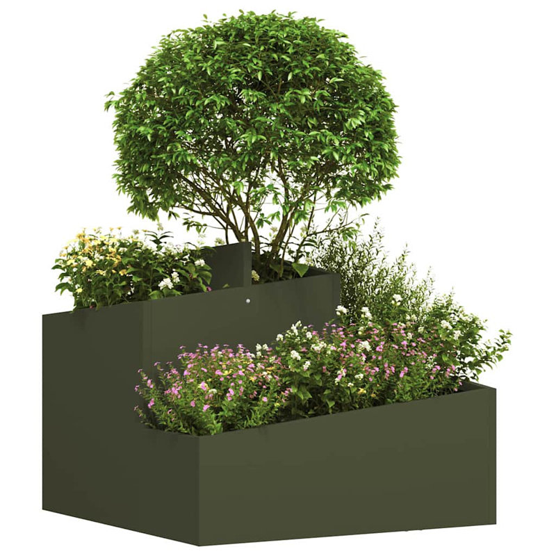 Garden Planter 50 Cm Steel, Olive Green, 50cmH x 60cmW x 60cmD