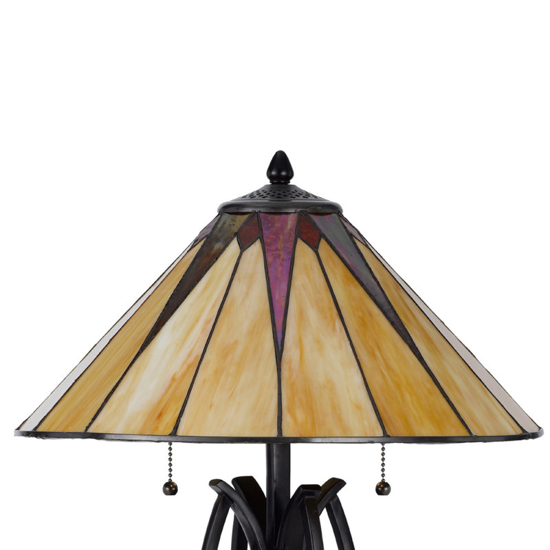 Lampe de table Eli, abat-jour en verre teint Tiffany 17 po, métal bronze, résine