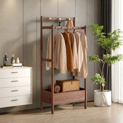 Black Walnut Coat Rack Brass Hooks Large Drawer