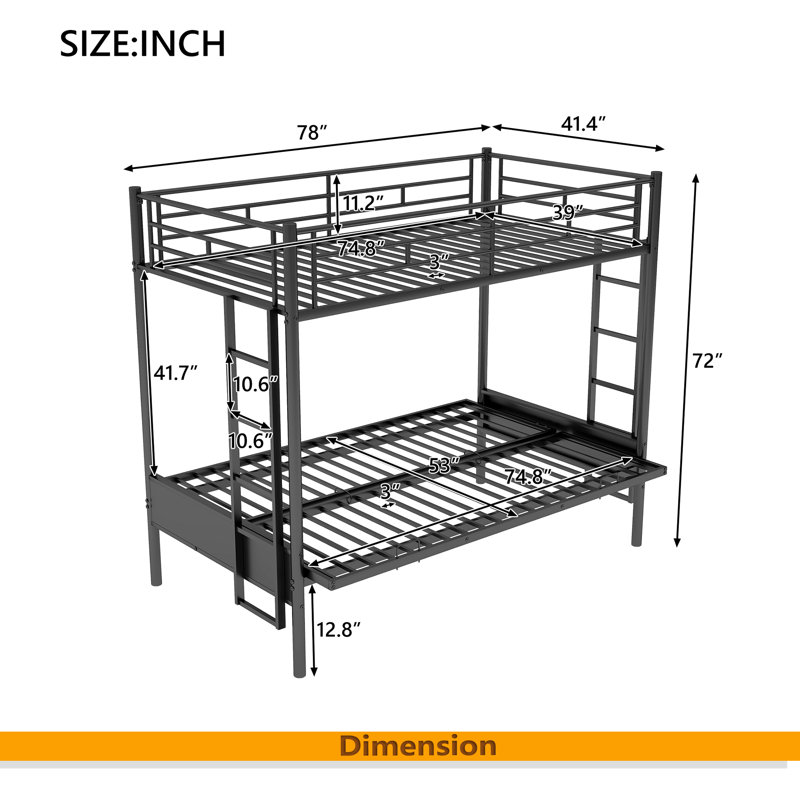 Twin Over Full Metal Bunk Bed, Multi-Function