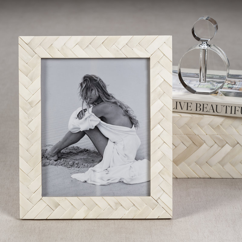 White Chevron Pattern Bone Inlay 8x10 Tabletop Picture Frame