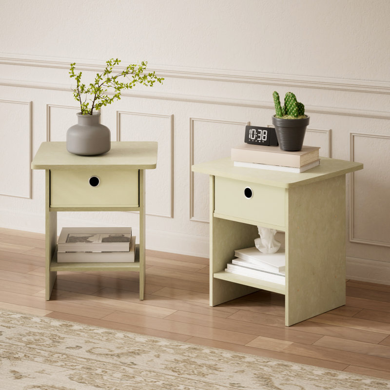 Ensemble de 2 tables de chevet modernes en bois avec tiroir et tablette 15,5 po x 15,5 po x 17,8 po